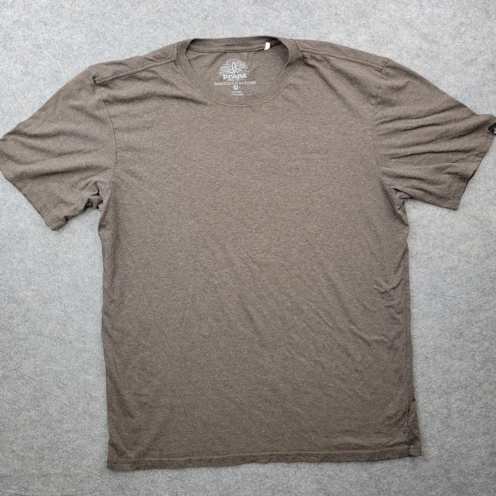 Prana Shirt Mens XLT Brown Solid Tee Tagless Organic Cotton Blend Big & Tall